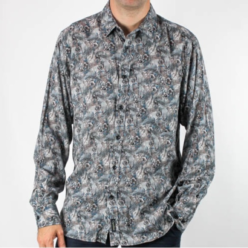 Ted Baker Dark Green Floral Button Front 100% Cotton Dress Shirt Size 16"